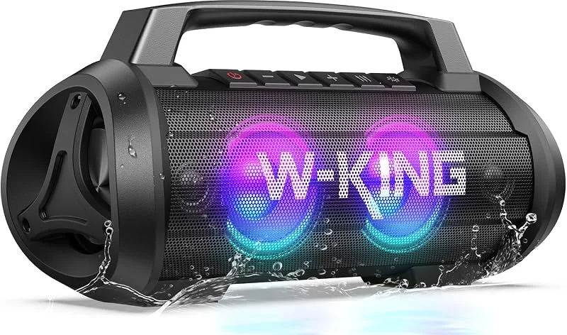 W-KING Bluetooth Högtalare 70W, Högtalare Bluetooth med Ljus, Kraftig Bas, Stereo Ljud, 42H batteri, Power Bank, IPX6 vattenskyddad utomhushögtalare med Inmatning Mikrofon, AUX, Micro SD för Fest (D10) — Hörlurar och ljud