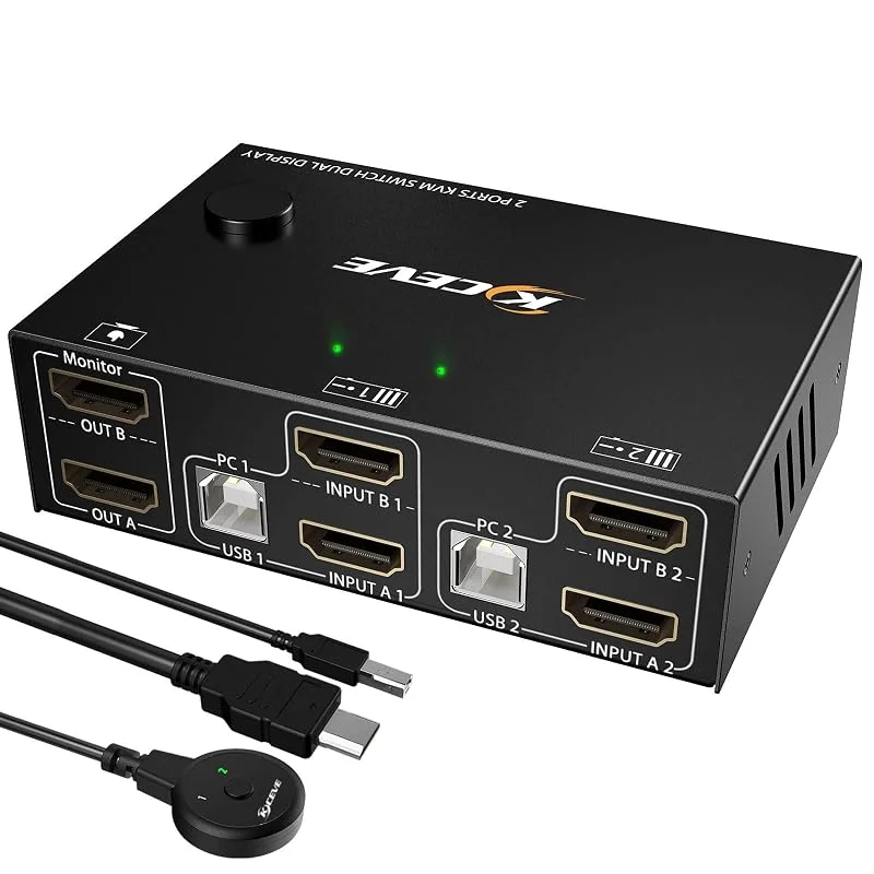 Dubbel Skärm KVM Switch HDMI 2 Port 4K@30Hz, MLEEDA KVM Switch 2 Bildskärmar för 2 Datorer Delas 2 Bildskärmar och 4 USB 2.0 Hub, Stationär Styrenhet och USB HDMI Kabel Ingår i leveransen — TV och streaming