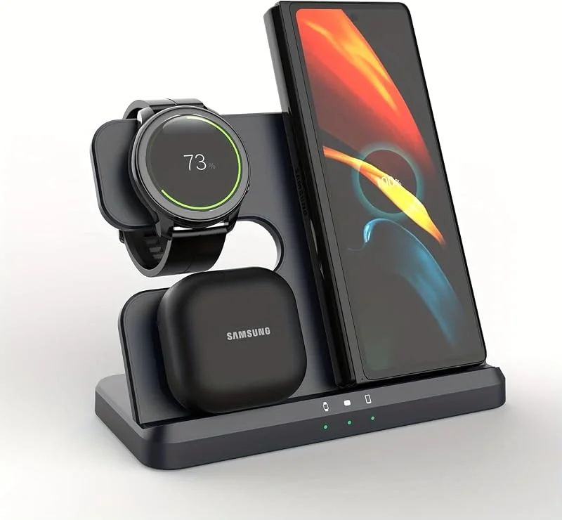 【3 in 1】Induktiv Laddningsstation för Samsung, Trådlös Laddare för Galaxy S25, S24, S23, S22, Z Flip 6, Z Flip 5, Z Fold 6, Z Fold 5, Buds3 Pro, Buds3, Watch7, Watch Ultra, Watch6 — Mobil och surfplatta