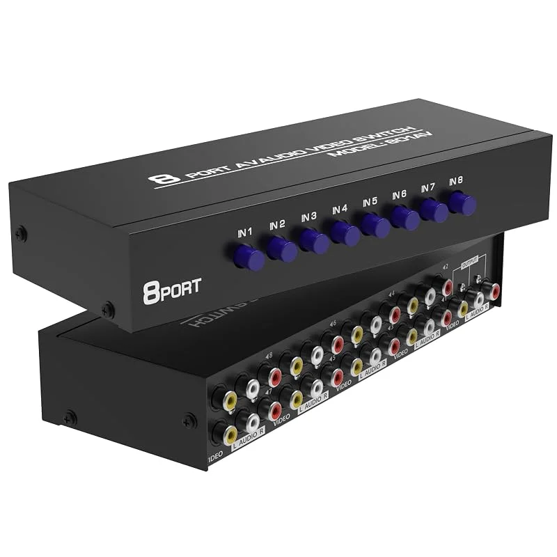 Fosmon 4-vägs ljud, video RCA-omkopplingsväljare, splitter box och AV-patchkabel för anslutning av 4 RCA-utgångsenheter till din TV — TV och streaming