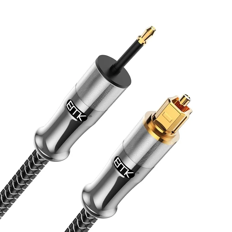 EMK 24K guldpläterad Toslink till mini Toslink-kabel digital nylonflätad optisk ljudkabel 3, 5 mm mini optisk kabel för hemmabio, soundbar (0, 5 m, 3, 5 mm mini toslink, silver) — TV och streaming