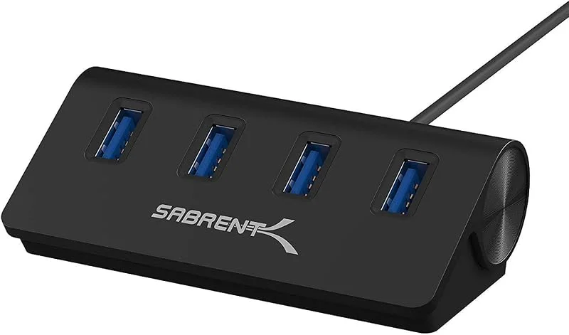 SABRENT 4-Portars USB 3.2 Dockningsstation - Skrivbord Multiport-Hubb för PS5, PC, Bärbar Dator, iMac, MacBook - Snabb Dataöverföring, Aluminium (HB-MC3B) — Laddning och kablar