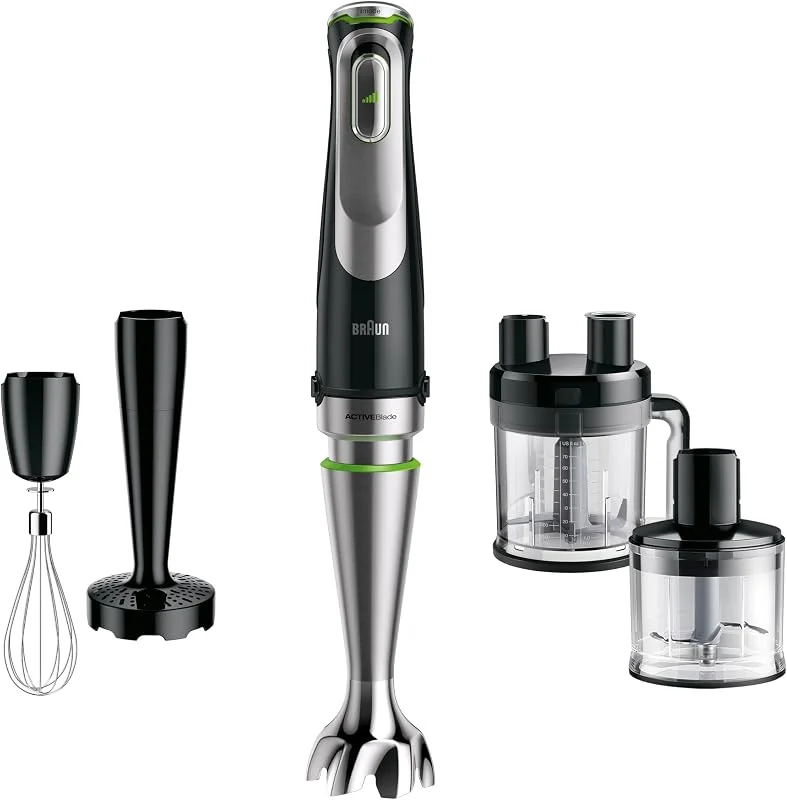 Braun MultiQuick 9 MQ 9187XLI, Mixer med 2L Matberedare, Stavmixer med Active PowerDrive-teknologi, Multifunktionell Mixer och Hackare, Puré och Visp, 1200W, Svart — Kök & Hushåll