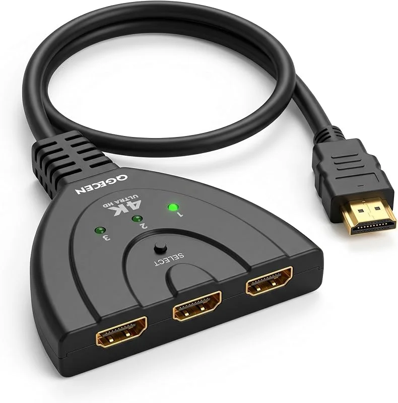 HDMI-omkopplare 4K, 3-i-1-utgång, 3-portars Splitter, Hubb för TV Amazon Fire Stick Chromecast Roku Bärbar Dator Playstation Xbox, Stöder Full HD 1080P 3D HDCP — TV och streaming