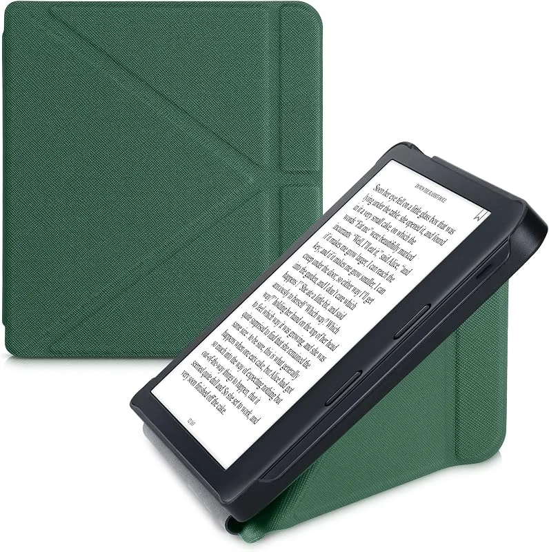 kwmobile Skyddsfodral för Kobo Libra 2 Fodral - Konstläder Case - eReader Flipfodral med Auto Sleep-funktion - Stativfodral - Mörkgrön — Portabel digital och ljud