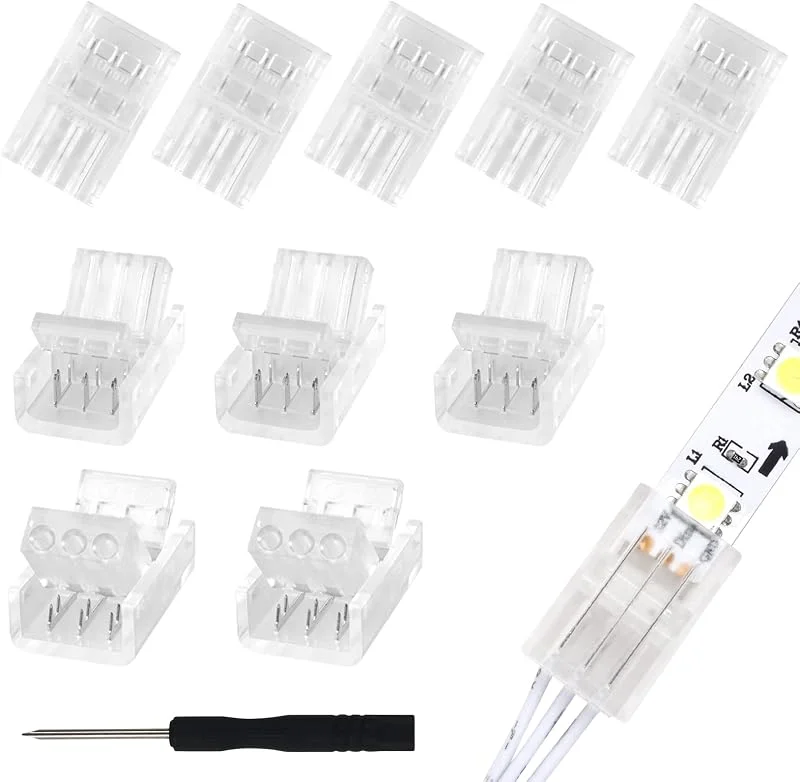 10st 3-stifts LED Strip-kontakt för 10 mm vattentät och icke-vattentät WS2811 WS2812B LED Strip Light — Smart belysning