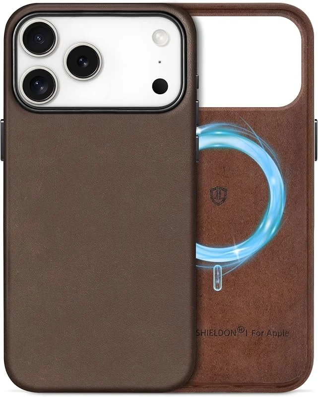 SHIELDON läderfodral för iPhone 18 Pro Max, iPhone 17 Pro Max 6, 9", mörkbrun — Mobil och surfplatta