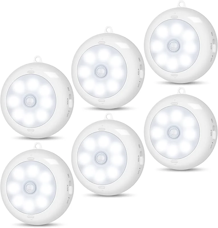BLS Rörelsesensor Lampa Inomhus AA86 AA Batteridriven, Under Skåp LED-ljus, Trådlösa Puck för Hall, Trappa, Kök, Garderob - Dimbar (6 Förpackningar) — Smart belysning