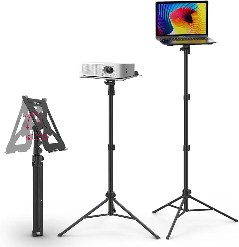 ULANZI Projektorstativ, justerbar höjd från 60 till 150 cm, aluminium, laptop-projektorstativ, stativ med vikbar ribba, 3 kg, 360° och 180° justerbar, bärbart musikstativ — Portabel digital och ljud