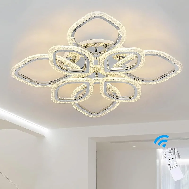 Qcyuui LED taklampa 100 W dimbar med fjärrkontroll, 8 akrylampor i bladform, modern inbyggd spot för matsal, vardagsrum, kök — Smart belysning