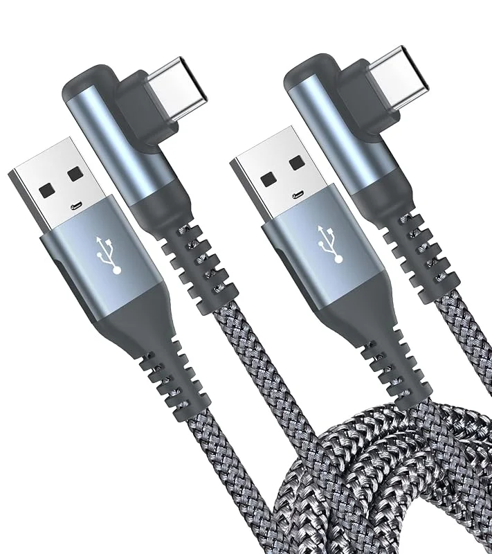[2-pack] USB C Kabel 3M, 90 graders snabbladdning 3.1A Nylon USB C-laddningskabel för iPhone 15 16 17 Pro Max, Samsung Galaxy S26 S25 S24 S23 S22 S21 S20 S10 S9 S8 Plus, Note 20, 10, A71 A55 A52, Pixel 8, 7 — Mobil och surfplatta