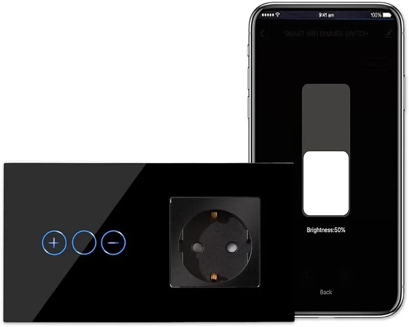 CNBINGO Smart WLAN dimmer med Schuko-uttag, infällt svart — Smarta hem