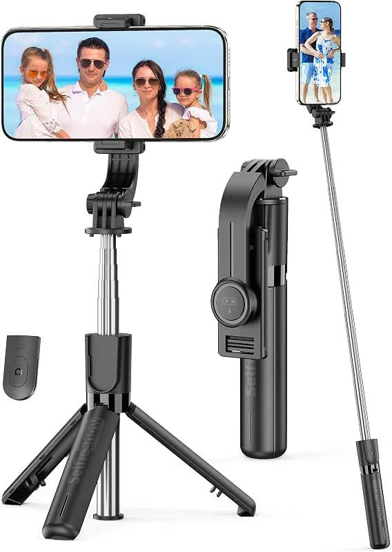 Selfie Stick Tripod, Expanderbar 4 i 1 Selfie Stick med avtagbar fjärrkontroll, Smartphone SelfieStick & Mini Portable Travel Tripod Kompatibel med iPhone 16, 15, 14, 13, 12, Samsung, Huawei, GoPro — Mobil och surfplatta