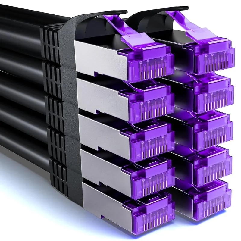 deleyCON 10x 0, 5m CAT7 Nätverkskabel - 10 Gigabit - Kort 50cm RJ45 Patchkabel Ethernet Kabel (Koppar, SFTP PiMF Skärmning) - LAN DSL Switch Modem Router Patchpanel CAT7 CAT6 CAT5 - Svart — Laddning och kablar