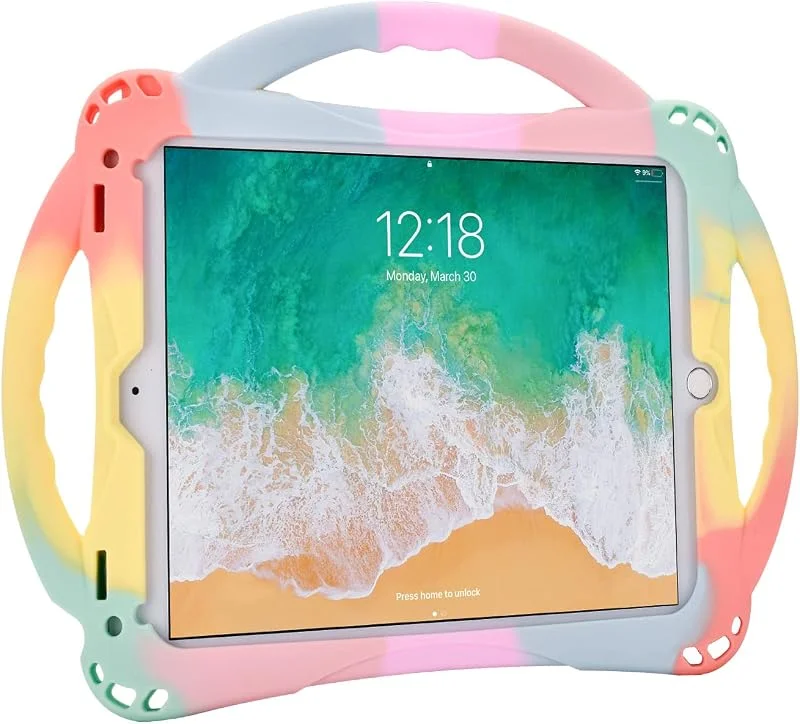 iPad 6:e generationens fodral, iPad 5:e generationens fodral, TopEsct barnfodral för nya iPad 2017, 2018 9, 7 tum inbyggt handtagstativ, levereras med ett silikonstöttåligt iPad Air & Air 2-fodral — Mobil och surfplatta