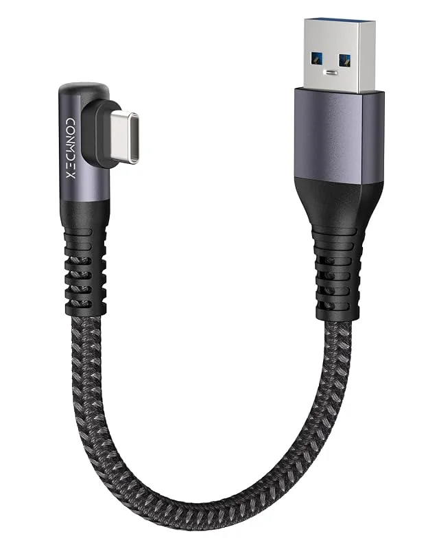 CONMDEX USB till USB C-kabel kort vinkel USB3.1 Gen2 20 cm 10 Gbit, s datakabel typ C Android Auto 3.1 A QC3.0 A på C snabbladdning för iPhone 17, 16 Pro max Samsung Note20 Galaxy S25, S24, S23 Pixel10, 9 — Mobil och surfplatta