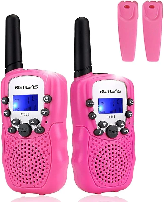 Retevis RT388 Walkie Talkie Pojkar Flickor, 8-Kanaler Lcd-SkäRm Vox-Funktion 10 Samtalstoner Inbyggd Ficklampa Leksak Spresent för Campinglov Skolaktiviteter (Rosa, 1 Par) — Portabel digital och ljud