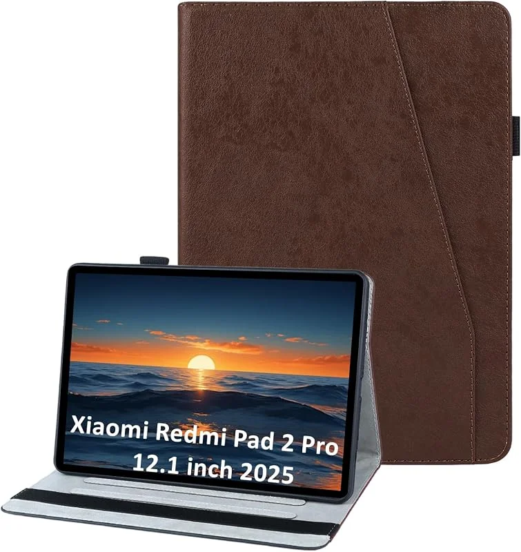 Fodral för Xiaomi Redmi Pad 2 Pro 12, 1 tum 2025, hopfällbart skal med kortplats och stativfunktion, PU-läderfodral för Redmi Pad 2 Pro 12, 1, brunt — Mobil och surfplatta