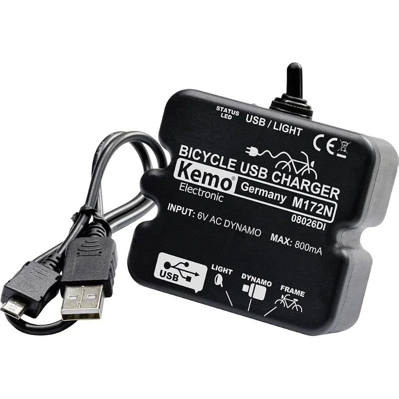 Kemo M172N cykel power laddningsregulator USB-anslutning av mobiltelefoner, navigatorer, PDA, MP3-spelare på cykeldynamo. Ingångsspänning upp till max. 70 V. Med LED-display — Portabel digital och ljud