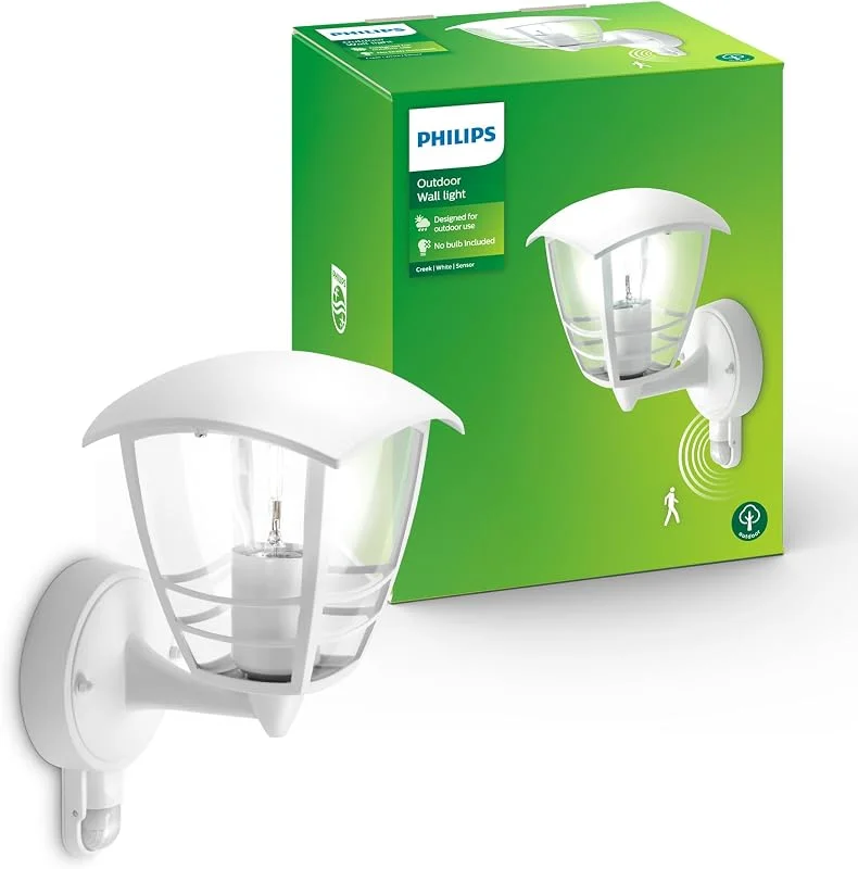 Philips Creek vägglampa för utomhusbruk, E27, aluminium, vit — Smarta hem
