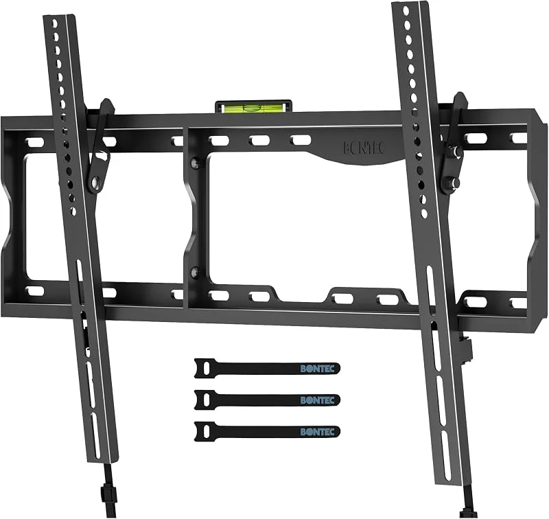 BONTEC Väggfäste för 17-86 Tum LED LCD OLED Plasma Platt och Böjd TV, Lutningsbart Upp Till 75 kg, Max VESA 600 x 400 mm, Med Bubbelvattenpass och Kabelband — TV och streaming