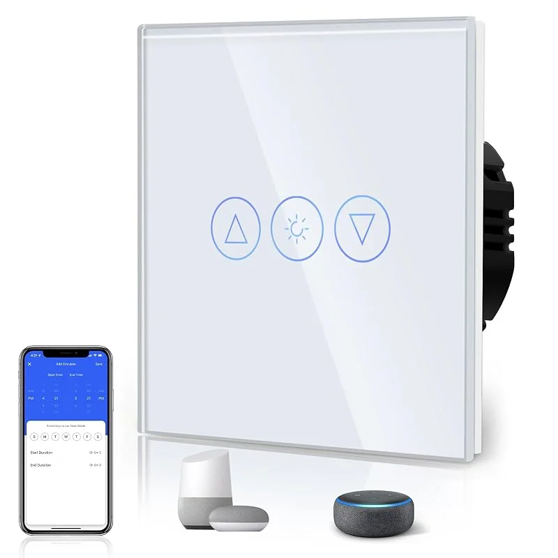 BSEED Dimmer touch-strömbrytare, intelligent wifi-dimmerbrytare med LED-lampor, kräver neutral tråd, väggströmbrytare i glas, 1 gäng 1 väg, vit, kompatibel med Alexa, Google — Smarta hem