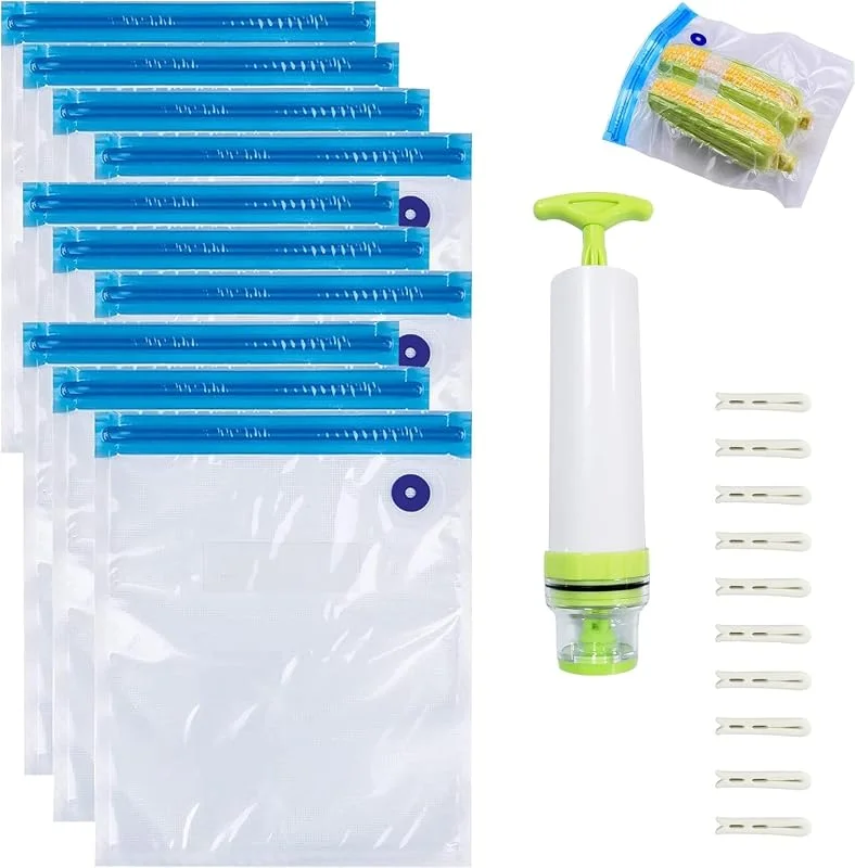 Vakuumpåse set (30 x 34 cm), 10 st. Sous Vide-påsar med pump, återanvändbara vakuumpåsar, för resor vakuumpåsar, för 3D-skrivare glödtråd, matbevarande — Kök & Hushåll