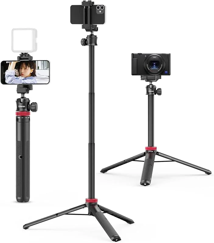 ULANZI MT-44 Förlängningsbart telefonstativ, 150 cm selfiepinne vlog-stativ med 2 i 1 telefonklämma, 360° kulhuvud kamerastativ för iPhone Sony Canon Action Camera, lätt för resor — Mobil och surfplatta