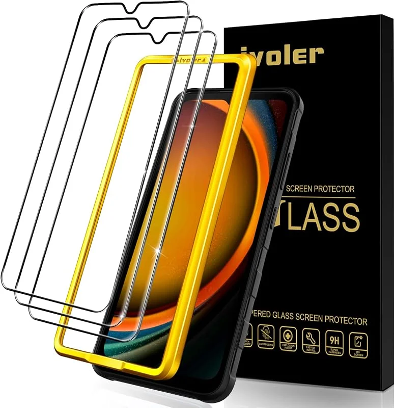 ivoler 3 stycken skärmskydd för Samsung Galaxy Xcover 7, skyddsfilm med positioneringshjälp, 9H hårdhetsskyddsglas, repskyddande, HD klar, anti-bubblor, lätt att installera — Mobil och surfplatta