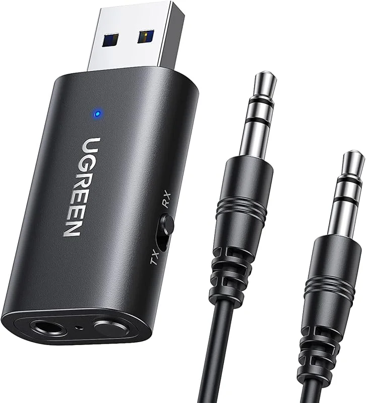 UGREEN 5.1 Bluetooth Adapter 2 i 1 Bluetooth Sändare och Mottagare med 3, 5mm Ljudkabel 1M. — Portabel digital och ljud