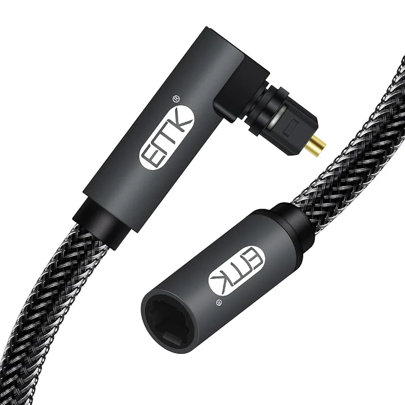 90 graders optisk förlängningskabel uttag till kontakt ljudkabel koppling nylonhår Toslink-kabel för digital förlängningskabel för hem teater soundbar TV PS4 Xbox (svart, 1, 5 ft, 0, 5 m) — TV och streaming