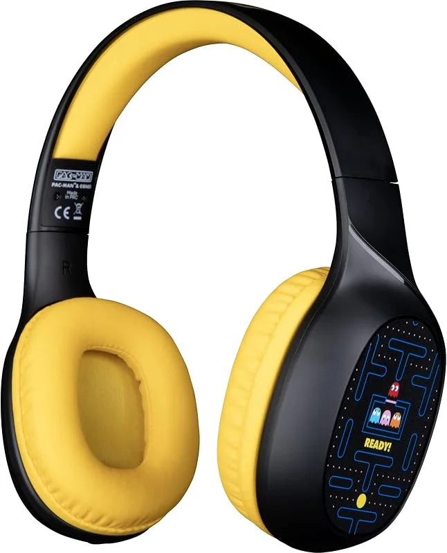 Konix Pac-Man trådlösa Bluetooth 5.3-hörlurar för smartphones och surfplattor - 30 timmars batteritid - 3, 5 mm uttagkabel - svart och gul — Hörlurar och ljud