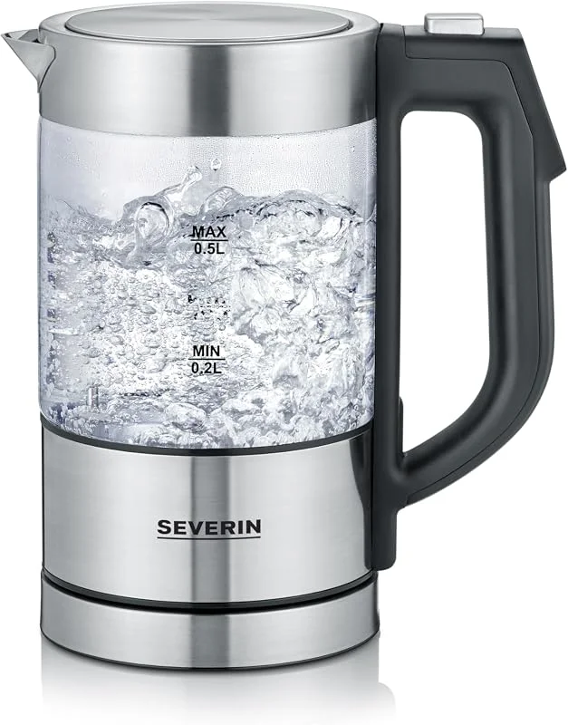 SEVERIN Digital Mini Glass Kettle, kompakt vattenkokare med temperaturval, vattenkokare med kalkfilter, glas, borstat rostfritt stål, svart, WK 3458 — Kök & Hushåll