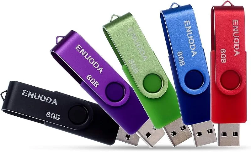 ENUODA USB Memory 8GB 5pcs USB 2.0 Stick Pen Drive Thumb Drives Memory Stick Metal Lid Swivel Design (5 Assorted Colors:Black, Purple, Green, Blue, Red) — Datortillbehör