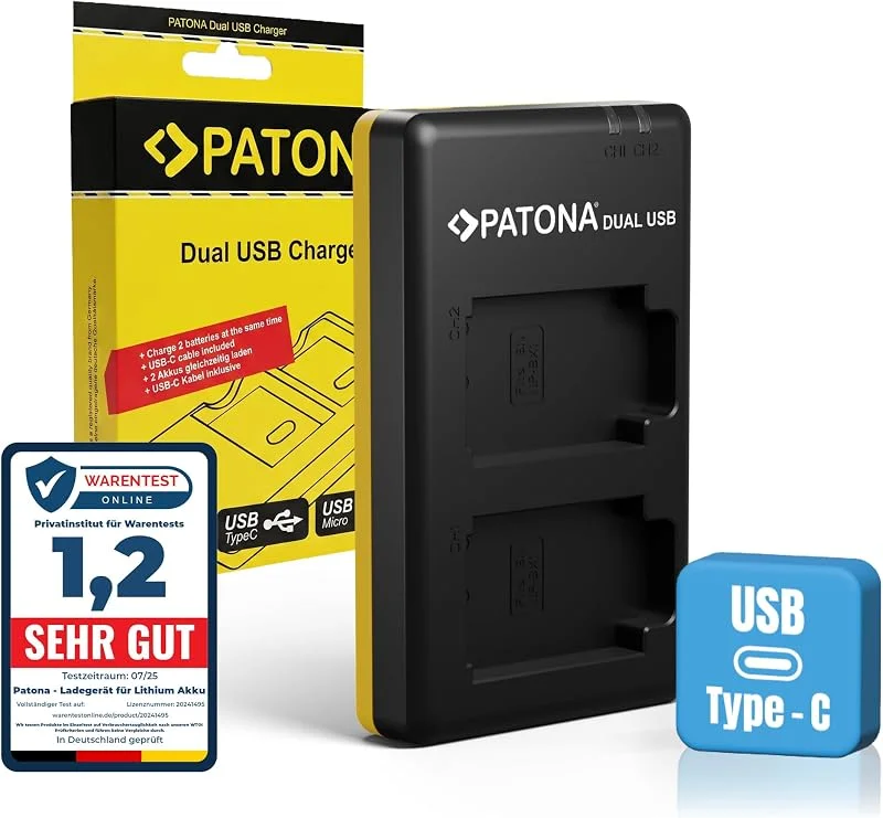 PATONA Dual Laddare USB-C, Micro-USB för Sony NP-BX1 kamerabatteri — Laddning och kablar
