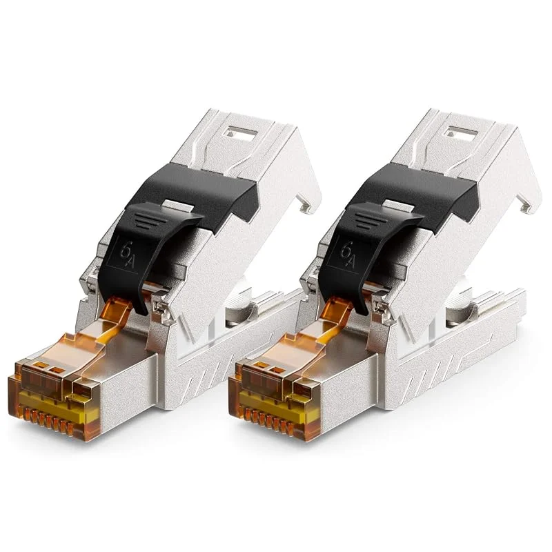 deleyCON 2x RJ45-Kontakt 10 Gbit, s Verktygslös Isoleringsfri Kontakt LSA för LAN Ethernet Installationskabel - För Nätverkskabel CAT6a CAT7 CAT7a CAT8 PoE-Kabel Skärmad Metallhölje — Laddning och kablar