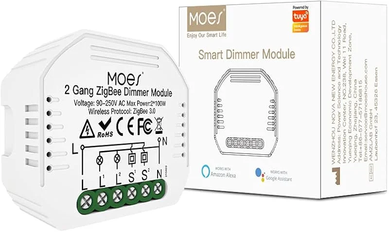 MOES ZigBee Mini Smart Alexa Dimmer strömbrytare 2 växlar relämodul, trådlös strömbrytare LED kompatibel med Smart Life Tuya Amazon Alexa Google Home【Fungerar endast med Tuya ZigBee Hub】 — Smarta hem