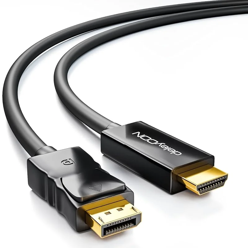 deleyCON 2m DisplayPort till HDMI-Kabel 4K UHD FullHD 1080p - Svart — Laddning och kablar
