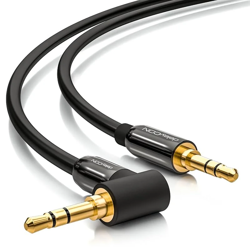 deleyCON 2m 3, 5mm AUX-Kabel Stereo Ljudkabel Klinkkontakt 1x 90° Vinklad för PC Laptop Mobil Smartphone Surfplatta Bil HiFi‑Receiver - Svart — Hörlurar och ljud