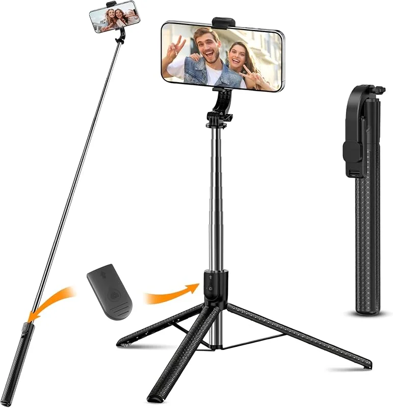 Motswedi 170 cm mobilstativ, med fjärrkontroll, selfiepinne, telefonhållare, mobilstativ, utdragbar, selfiepinne, för de flesta iPhone-telefoner, Samsung, Xiaomi - svart — Mobil och surfplatta