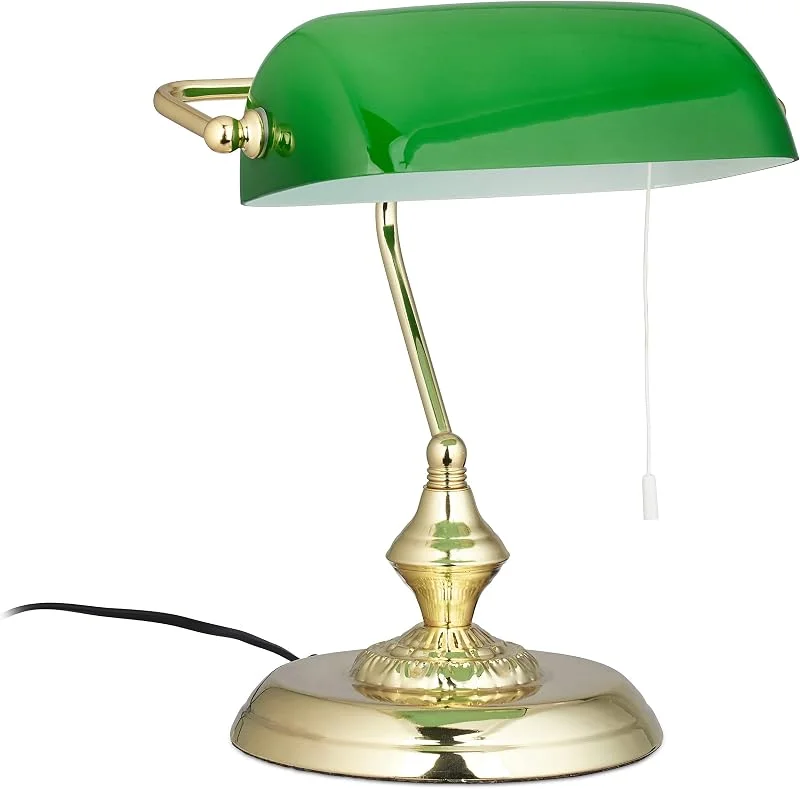 Relaxdays bankirlampa, bordslampa, läslampa, skrivbordslampa, retrolampa, kontorslampa, 31x22, 5x18, 5 cm, grön, mässing — Hushållselektronik