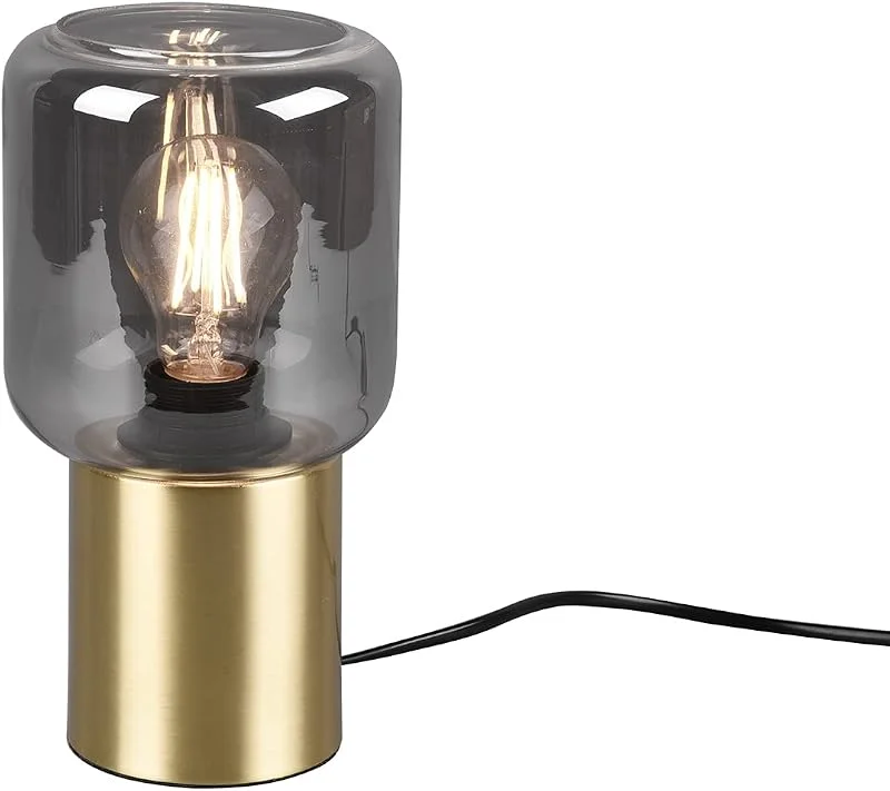 Reality Leuchten Bordslampa Nico R50591008, metall mässing matt, glas rökfärg, exkl. 1x E27 — Smart belysning