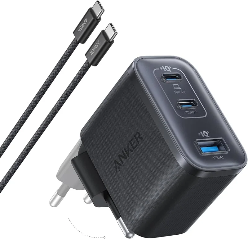 Anker Nano 70W GaN Laddare, 3-Portars USB-C, Laptop Laddare — Mobil och surfplatta