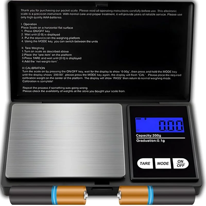Retoo Fickvåg 200 g, 0, 01 g finvåg digital våg med LCD-display guldvåg myntvåg gramvåg Tara funktion 7 enheter precisionsvåg med batterier minivåg svart — Kök & Hushåll