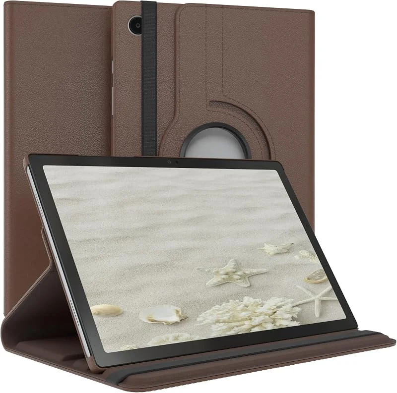 EAZY CASE - Fodral för surfplatta Samsung Galaxy Tab A8 10.5 LTE Skyddsfodral 10, 5 tum Rotationsfodral för att ställa den upp Vändbart fodral 360° roterbart med ståfunktion Fodral Konstläder Brun — Mobil och surfplatta