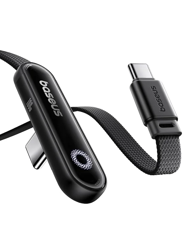 Baseus USB C till USB C-kabel 90 grader 2 m, 100 W snabbladdning USB C laddningskabel, e-sport med ringatmosfärsljus för iPhone 16 15 14 13 12 Pro, Samsung Galaxy S25 S24 S23 S22 Ultra, MacBook, iPad — Mobil och surfplatta