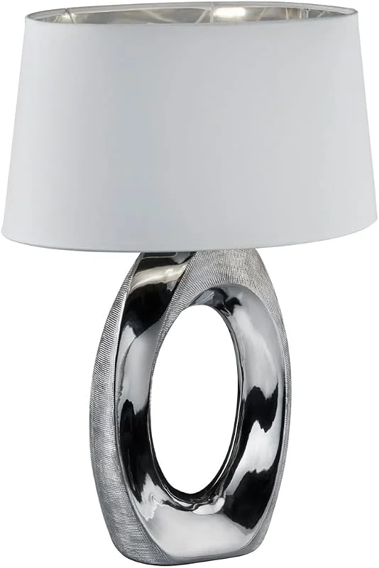 Reality Leuchten Taba R50521089 bord, keramik, tygskärm vit, silver, höjd 52 cm — Hushållselektronik