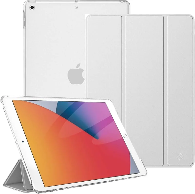 Fintie Ultratunt fodral för iPad 10, 2 tum (9:e, 8:e generationen, modell 2021, 2020, 2019) med transparent bakstycke för bil standby, väckarklocka, silver — Mobil och surfplatta
