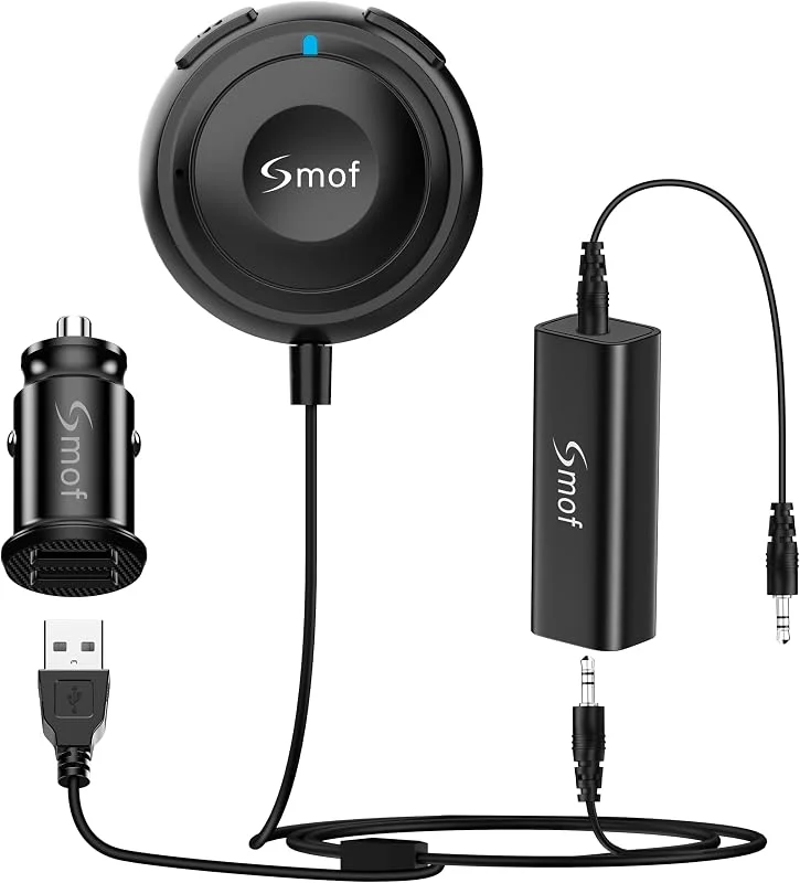 Bluetooth-bilkit, bil bluetooth-adapter med jordslinga bullerisolator, handsfree-samtal och musikströmning, Bluetooth-mottagare, USB-billaddare med dubbla portar — Portabel digital och ljud