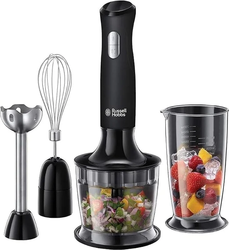 Russell Hobbs 3-i-1 stavmixer, 2 hastigheter, pulsfunktion, 1, 2L kapacitet, BPA-fria delar, ballongvisp, minihackare, tål diskmaskin, 500W, Matte Black 24702-56 — Kök & Hushåll
